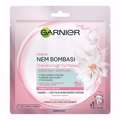 Garnier Kağıt Yüz Maskesi - Hassas ve Kuru Ciltler için Nem Bombası Dinlendirici