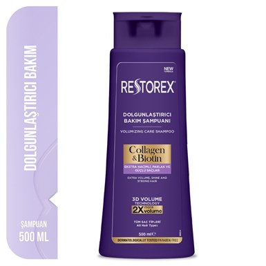 Restorex Şampuan Collagen Biotin Hacimsiz Saçlar için Dolgunlaştırıcı Bakım Şampuanı 500 mlRESTOREXŞampuanlarŞampuan çeşitleri ince telli ve yağlı saç tipleri için beğenilerinize açık -TShop